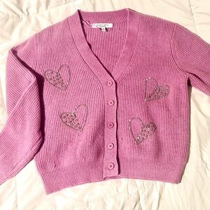 Chic Pink Heart-Embellished Cardigan